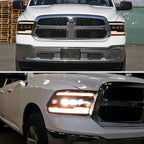 2009-2018 Dodge RAM 1500 / 2019 RAM Classic / 2010-2018 RAM 2500 3500 Projector Headlights w/ Amber LED Sequential Turn Signal (Matte Black Housing/Clear Lens)