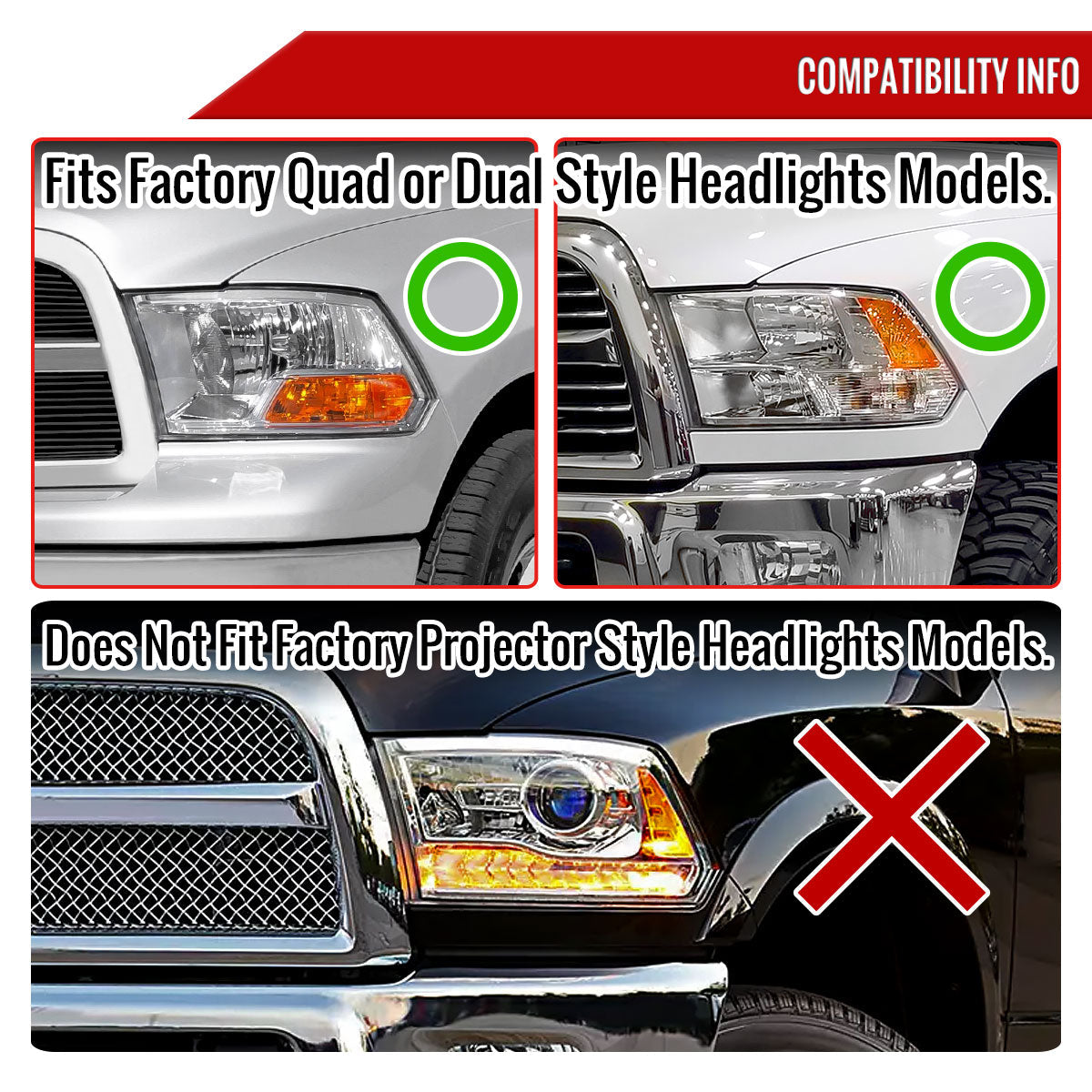 2009-2018 Dodge RAM 1500 / 2019 RAM Classic / 2010-2018 RAM 2500 3500 Projector Headlights w/ Amber LED Sequential Turn Signal (Matte Black Housing/Clear Lens)