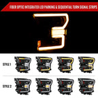 2015??‚??2017 Ford F-150 LED Bar Projector Headlights w/ Amber LED Sequential Turn Signals & Starup Animition (Black Housing / Clear Lens)