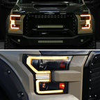 2015??‚??2017 Ford F-150 LED Bar Projector Headlights w/ Amber LED Sequential Turn Signals & Starup Animition (Black Housing / Clear Lens)