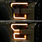 2015??‚??2017 Ford F-150 LED Bar Projector Headlights w/ Amber LED Sequential Turn Signals & Starup Animition (Black Housing / Clear Lens)
