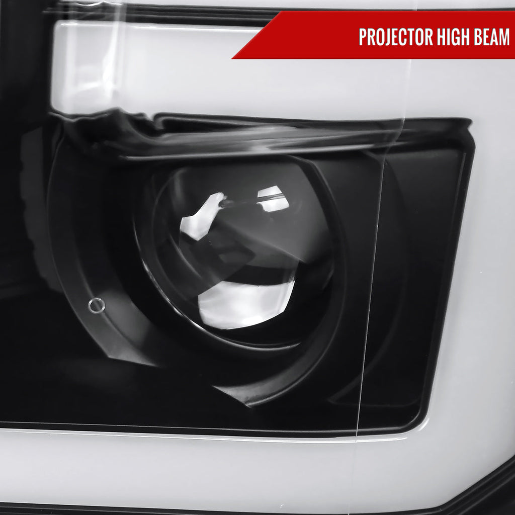 2015??‚??2017 Ford F-150 LED Bar Projector Headlights w/ Amber LED Sequential Turn Signals & Starup Animition (Black Housing / Clear Lens)