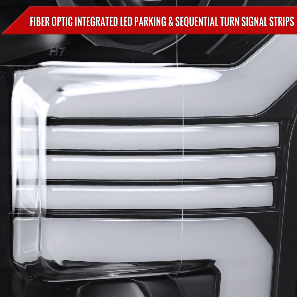 2015??‚??2017 Ford F-150 LED Bar Projector Headlights w/ Amber LED Sequential Turn Signals & Starup Animition (Black Housing / Clear Lens)