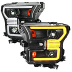 2015??‚??2017 Ford F-150 LED Bar Projector Headlights w/ Amber LED Sequential Turn Signals & Starup Animition (Black Housing / Clear Lens)