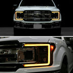 2018-2020 Ford F-150 Projector Headlights w/ Amber LED Sequential Turn Signal Lights (Matte Black Housing / Clear Lens)