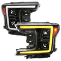 2018-2020 Ford F-150 Projector Headlights w/ Amber LED Sequential Turn Signal Lights (Matte Black Housing / Clear Lens)