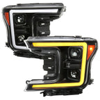 2018-2020 Ford F-150 Projector Headlights w/ Amber LED Sequential Turn Signal Lights (Matte Black Housing / Clear Lens)