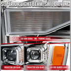 2006-2008 Dodge RAM 1500 / 2006-2009 RAM 2500 3500 Projector Headlights with Switchback Amber LED Strips, Sequential Turn Signals, DRL & Startup Animation (Chrome Housing / Clear Lens)