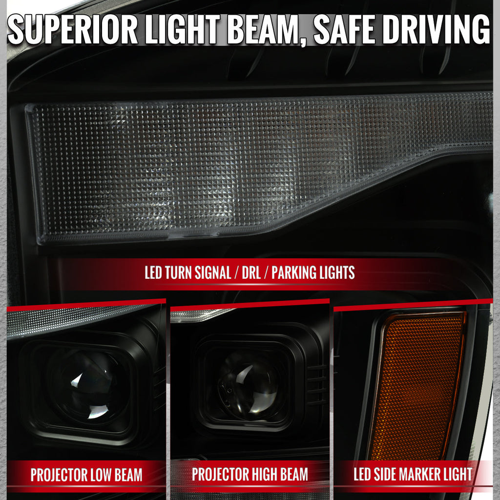 2006-2008 Dodge RAM 1500 / 2006-2009 RAM 2500 3500 Projector Headlights with Switchback Amber LED Strips, Sequential Turn Signals, DRL & Startup Animation (Black Housing / Smoked Lens)
