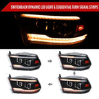 2009-2018 Dodge RAM 1500  / 2019-2021 RAM Classic / 2010-2018 RAM 2500 3500 Projector Headlights w/ Amber LED Sequential Turn Signal (Matte Black Housing/Clear Lens)