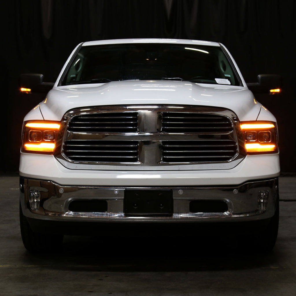 2009-2018 Dodge RAM 1500  / 2019-2021 RAM Classic / 2010-2018 RAM 2500 3500 Projector Headlights w/ Amber LED Sequential Turn Signal (Matte Black Housing/Clear Lens)