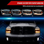 2009-2018 Dodge RAM 1500  / 2019-2021 RAM Classic / 2010-2018 RAM 2500 3500 Projector Headlights w/ Amber LED Sequential Turn Signal (Matte Black Housing/Clear Lens)