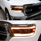 2019??‚??2024 Dodge RAM 1500 Projector Headlights w/ Amber LED Sequential Turn Signals & Startup Animation (Matte Black Housing / Clear Lens)
