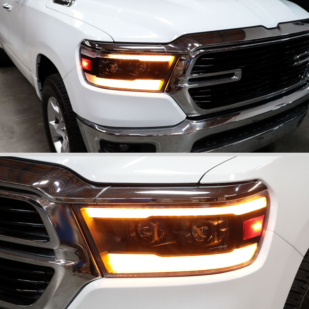 2019??‚??2024 Dodge RAM 1500 Projector Headlights w/ Amber LED Sequential Turn Signals & Startup Animation (Matte Black Housing / Clear Lens)