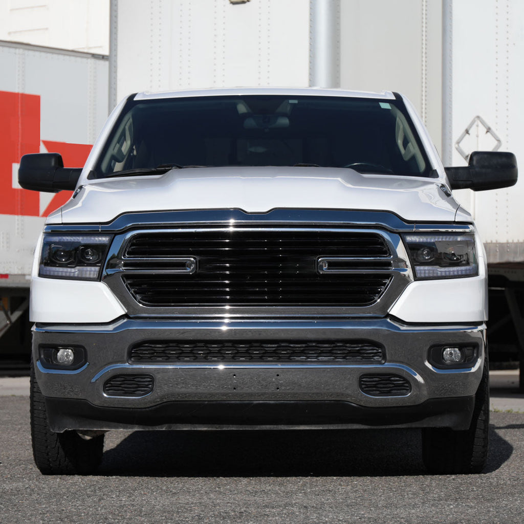 2019??‚??2024 Dodge RAM 1500 Projector Headlights w/ Amber LED Sequential Turn Signals & Startup Animation (Matte Black Housing / Clear Lens)