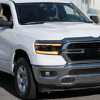 2019??‚??2024 Dodge RAM 1500 Projector Headlights w/ Amber LED Sequential Turn Signals & Startup Animation (Matte Black Housing / Clear Lens)