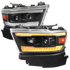 2019??‚??2024 Dodge RAM 1500 Projector Headlights w/ Amber LED Sequential Turn Signals & Startup Animation (Matte Black Housing / Clear Lens)