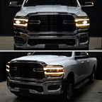2019-2024 Dodge RAM 2500/3500/4500/5500 Projector Headlights w/ Amber LED Sequential Turn Signal & Starup Animation (Matte Black Housing/Clear Lens)