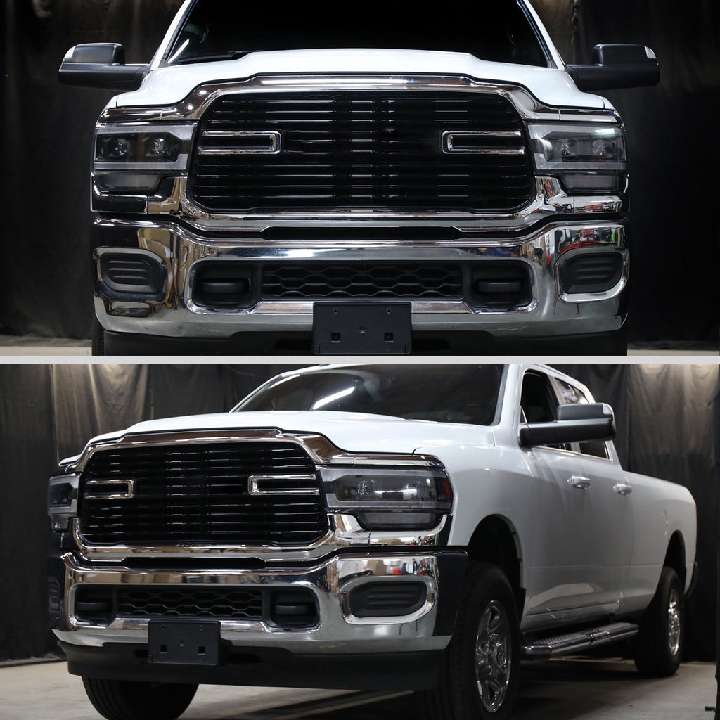 2019-2024 Dodge RAM 2500/3500/4500/5500 Projector Headlights w/ Amber LED Sequential Turn Signal & Starup Animation (Matte Black Housing/Clear Lens)