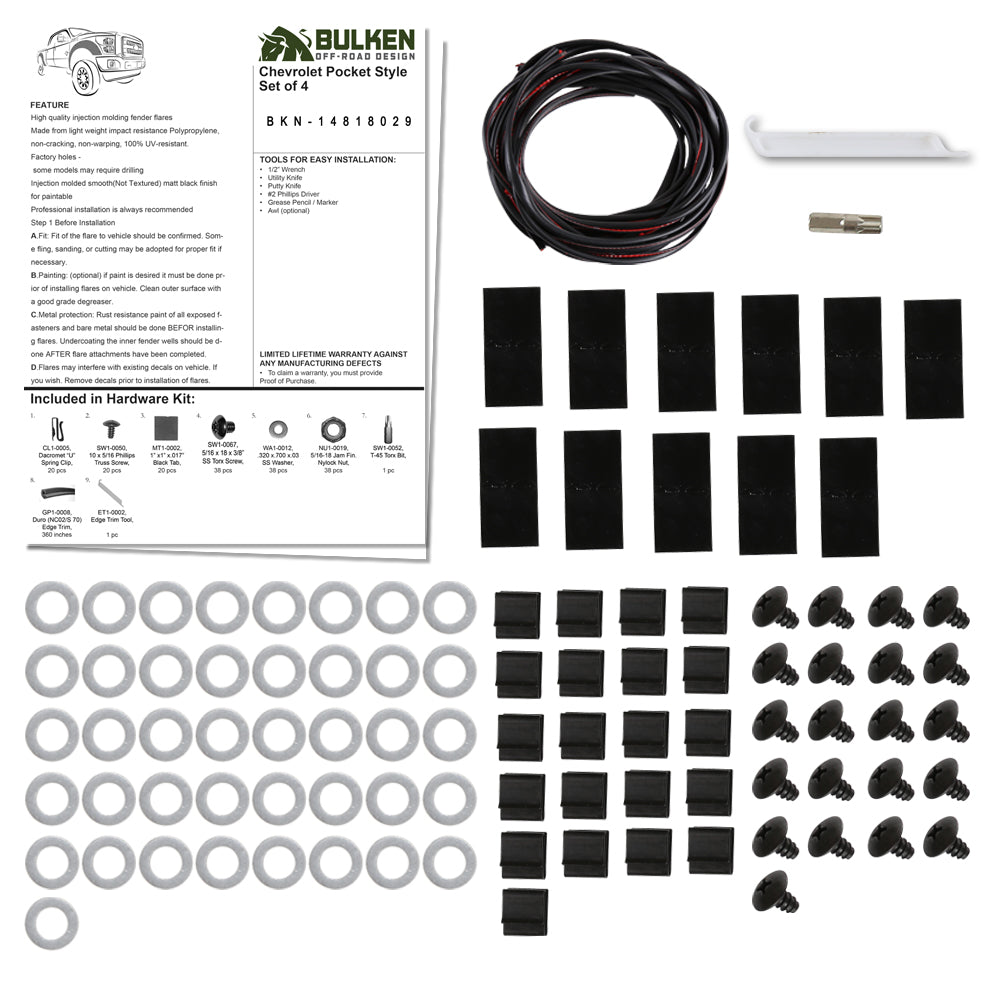 1988 - 1998 Chevrolet GMC C10 C/K 1500 Matte Black Rivet Style Fender Flares