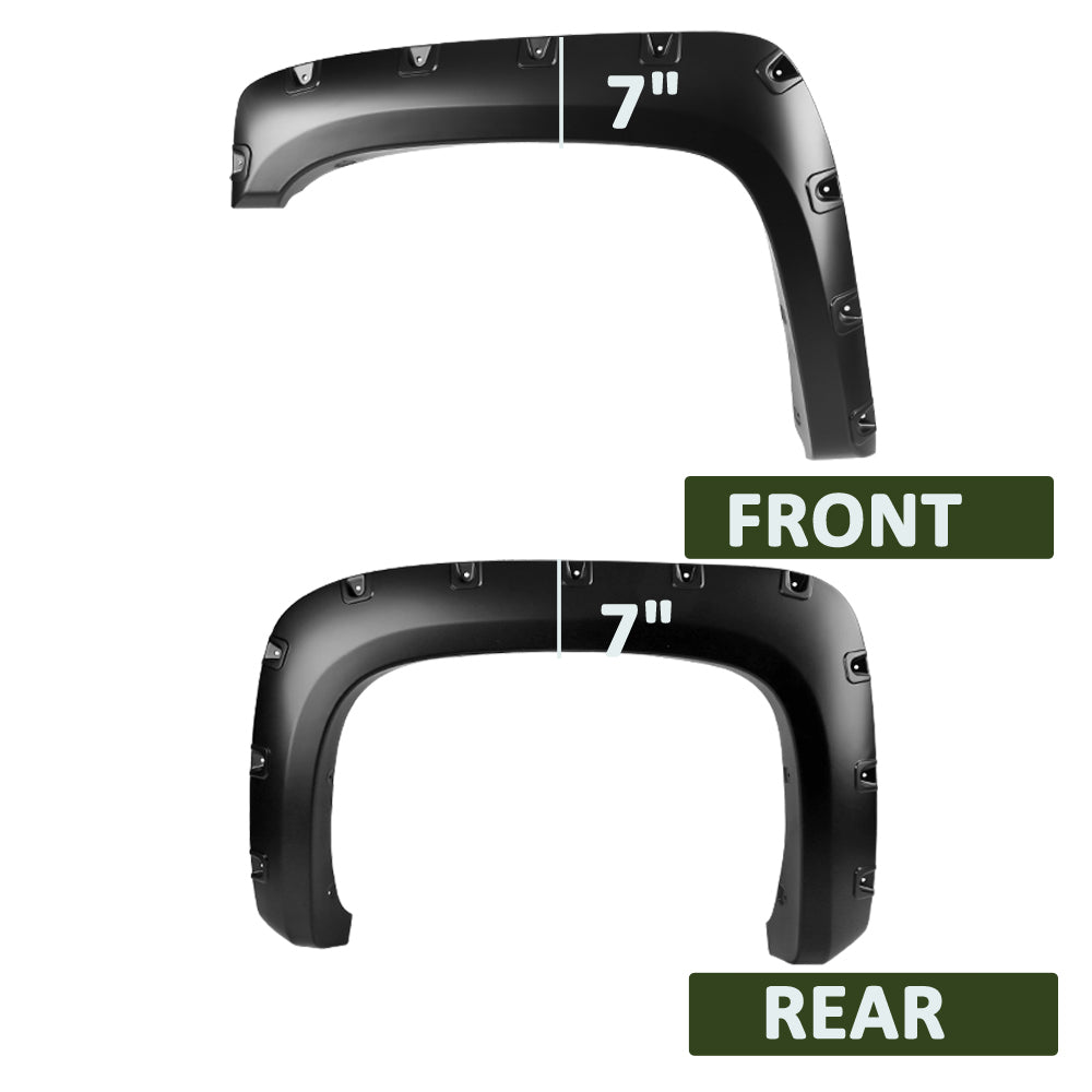 2007-2013 Chevrolet Silverado 1500/ 2500HD/ 3500HD Matte Black Rivet Style Fender Flares