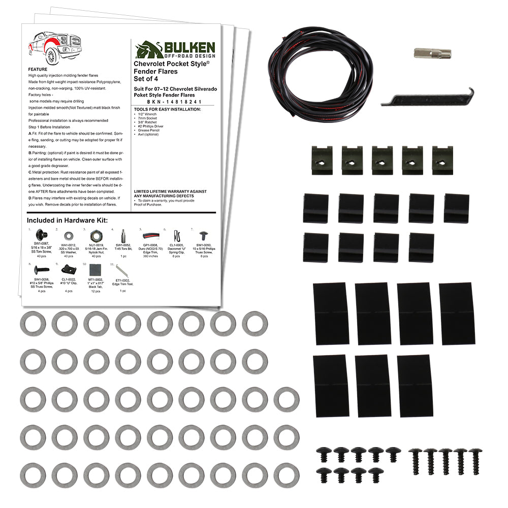2007-2013 Chevrolet Silverado 1500/ 2500HD/ 3500HD Matte Black Rivet Style Fender Flares
