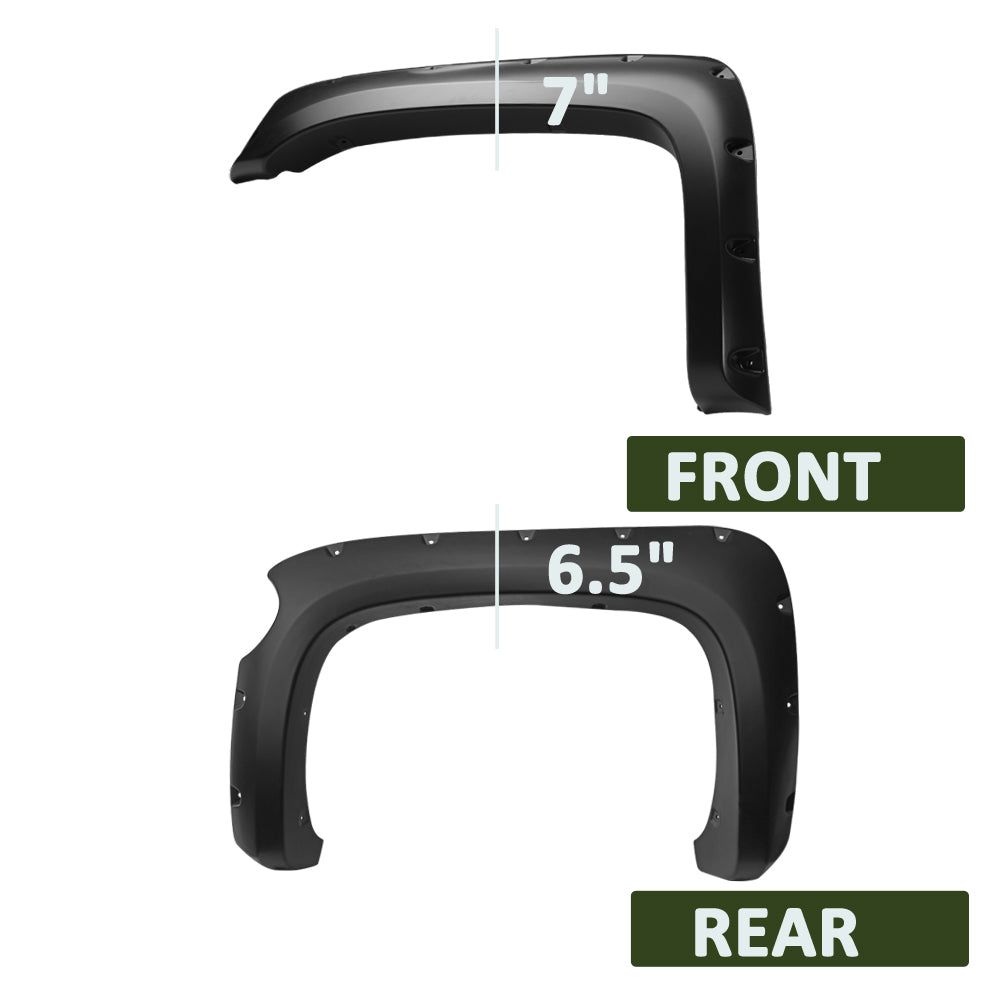 2007-2013 Chevrolet Silverado 1500 69" Short Bed Fleetside Matte Black Rivet Style Fender Flares