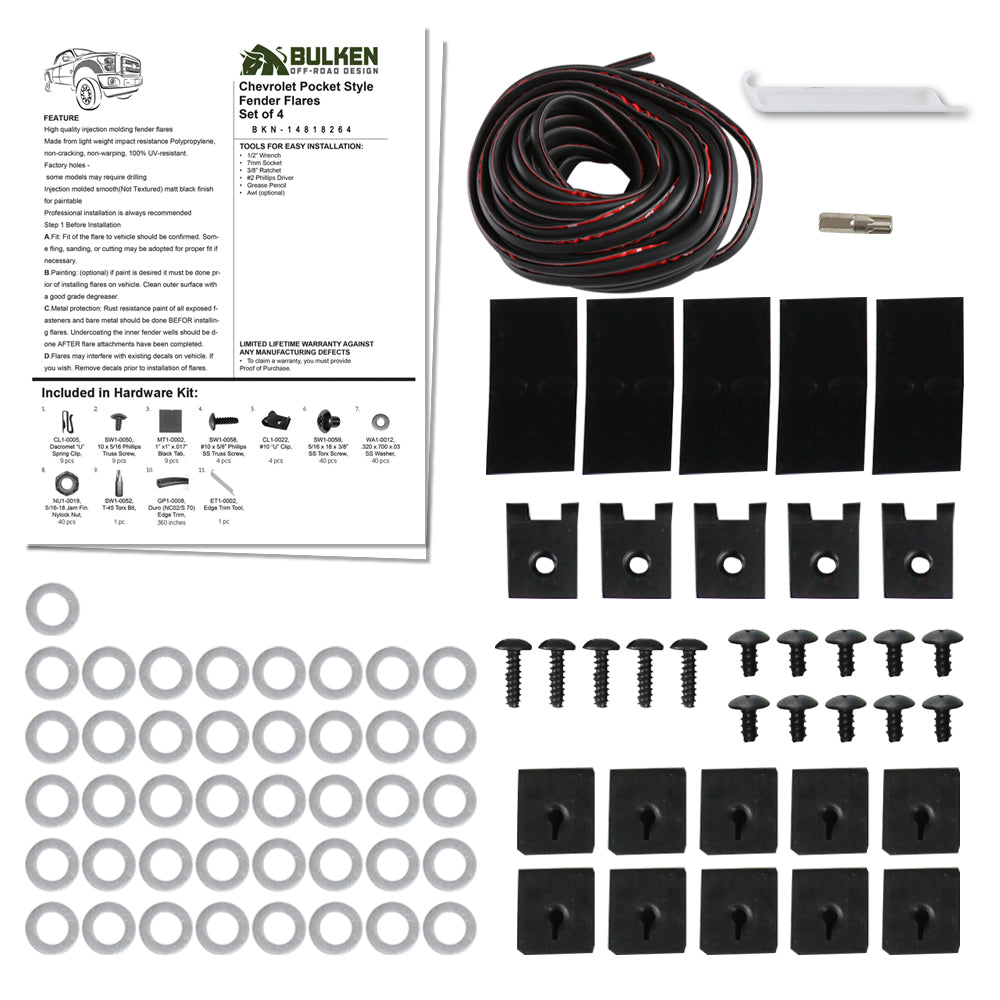 2007-2013 Chevrolet Silverado 1500 69" Short Bed Fleetside Matte Black Rivet Style Fender Flares