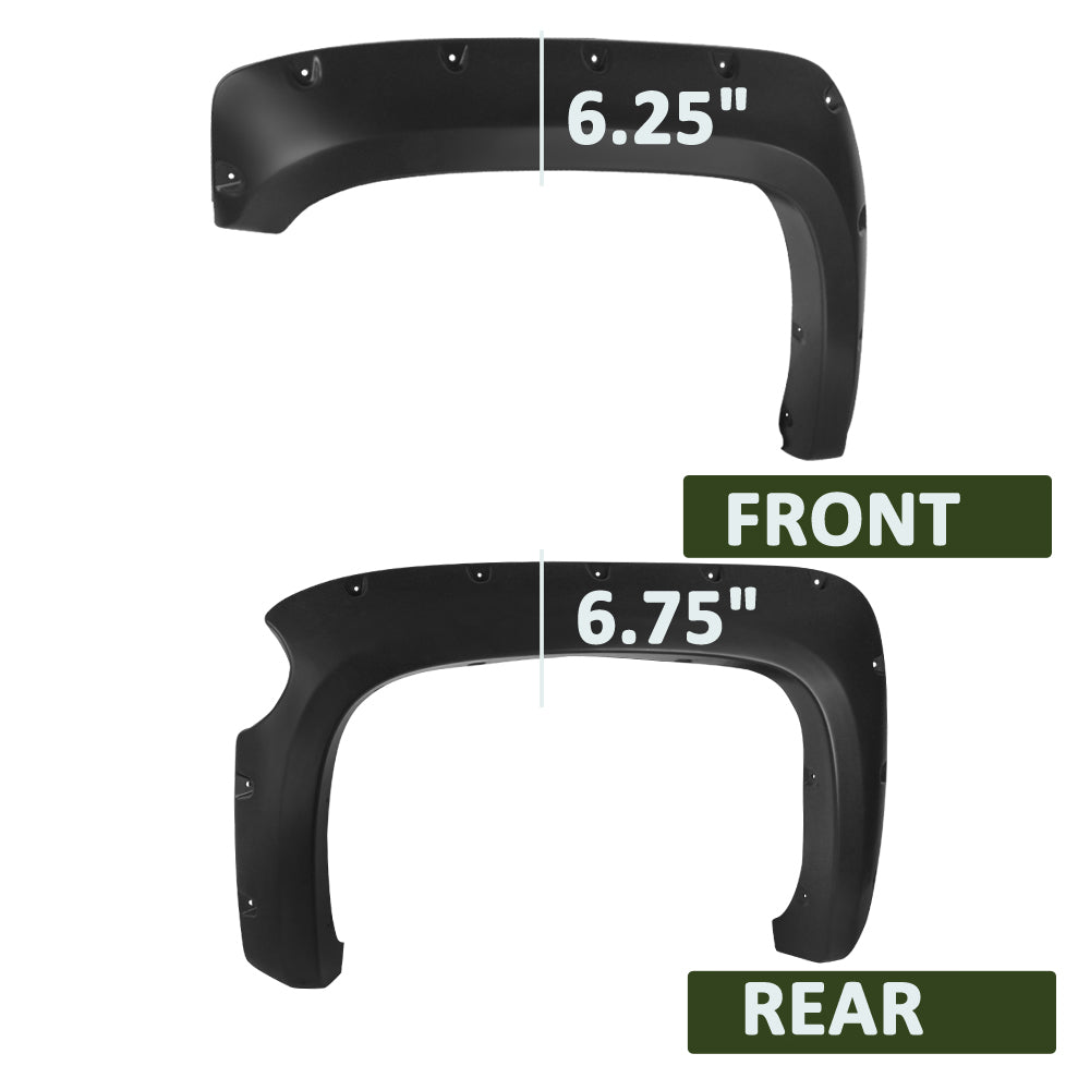 2014-2018 Chevrolet Silverado 2500/3500HD 69.3" Short Bed Matte Black Rivet Style Fender Flares