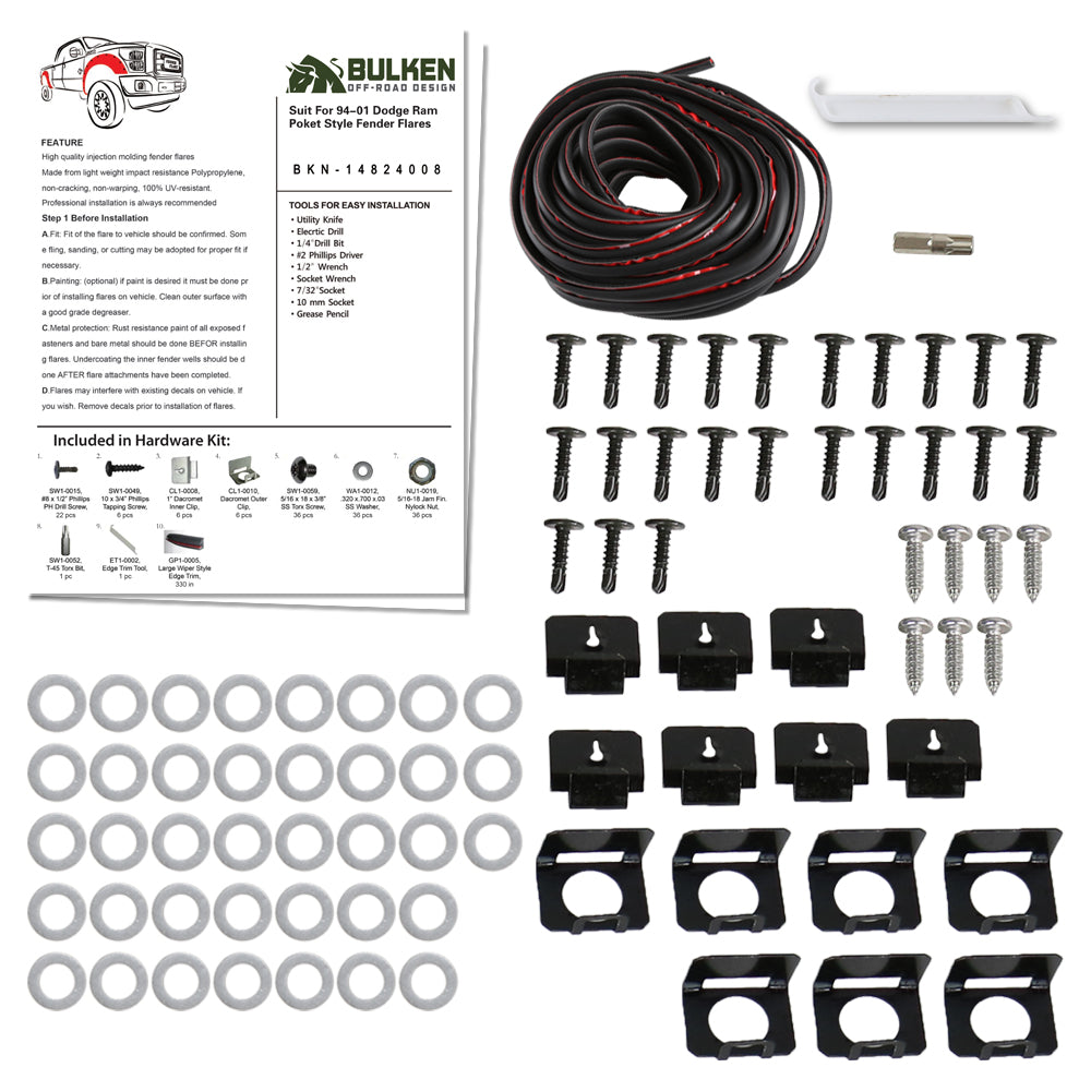 1994-2001 Dodge RAM 1500/2500/3500 Matte Black Rivet Style Fender Flares