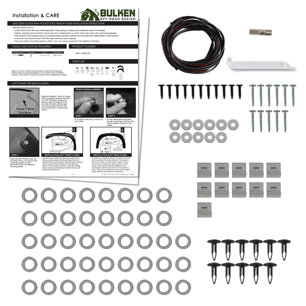 2002-2008 Dodge RAM 1500/ 2003-2009 RAM 2500 3500 Matte Black Rivet Style Fender Flares
