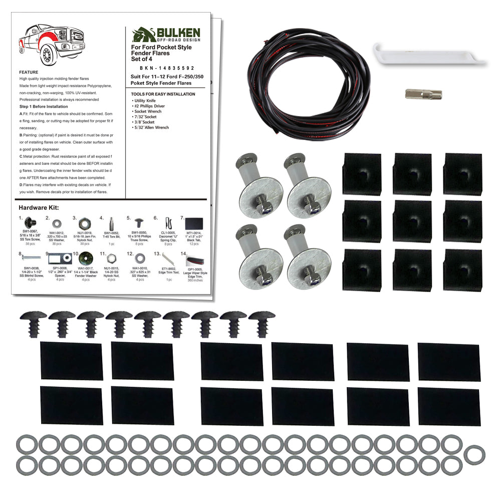 2011-2016 Ford F-250/F-350 SuperDuty Styleside Matte Black Rivet Style Fender Flares