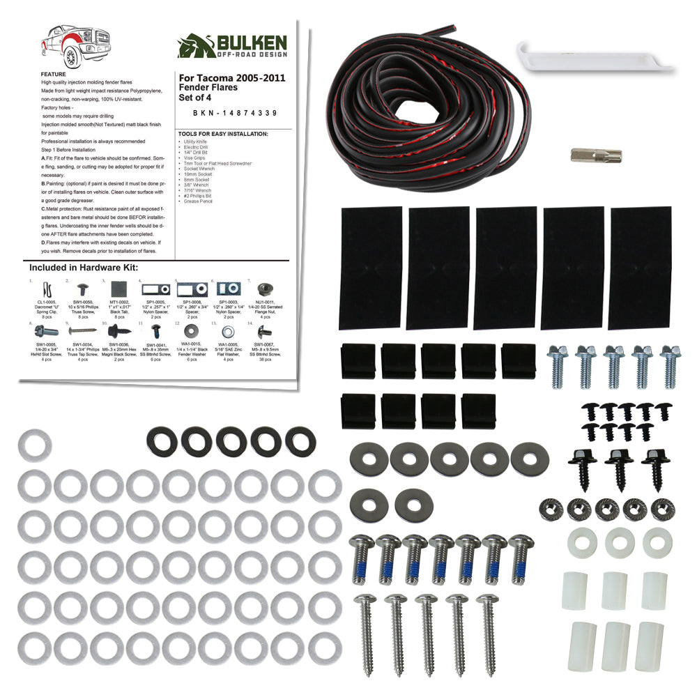 2005-2011 Toyota Tacoma 72" Bed Fleetside Matte Black Rivet Style Fender Flares