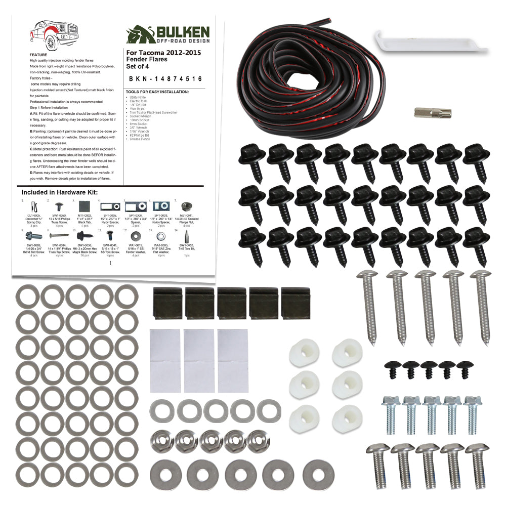 2012-2015 Toyota Tacoma 72" Long Bed Fleetside Matte Black Rivet Style Fender Flares