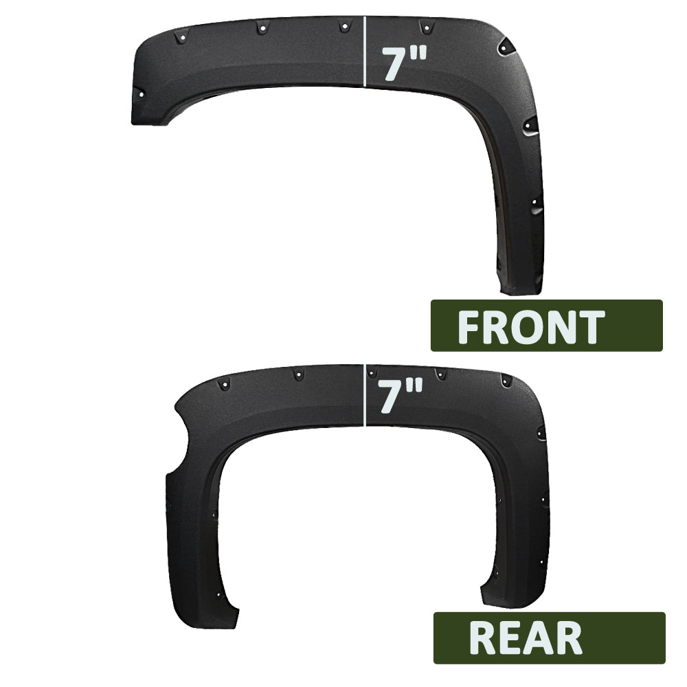 2007-2013 Chevrolet Silverado 1500/ 2500HD/ 3500HD Black Rugged Rivet Style Fender Flares