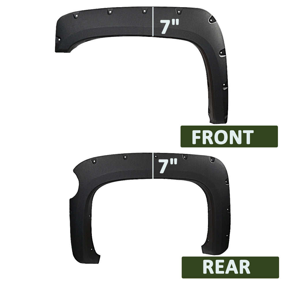 2007-2013 Chevrolet Silverado 1500 69.3" Short Bed Fleetside Black Rugged Rivet Style Fender Flares