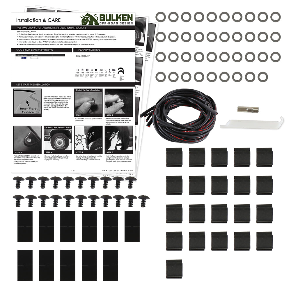 1988 - 1998 Chevrolet C10/GMC C/K 1500 Black Rugged Rivet Style Fender Flares