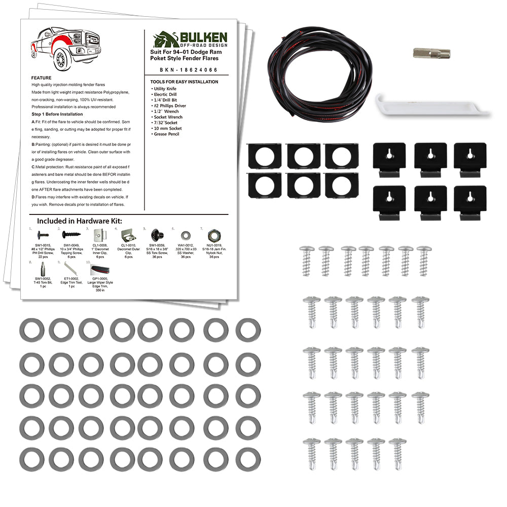 1994-2001 Dodge RAM 1500/2500/3500 Black Rugged Rivet Style Fender Flares