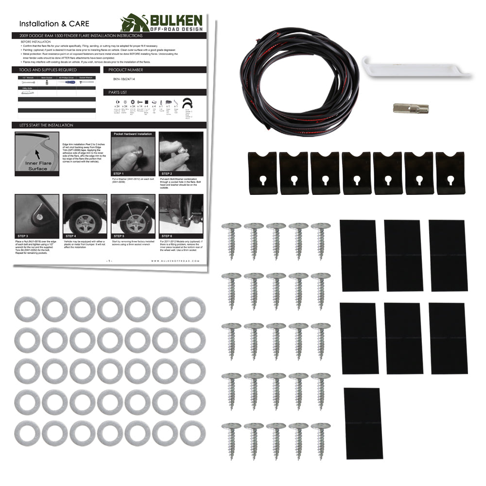 2009-2023 Dodge RAM 1500 Fleetside Black Rugged Rivet Style Fender Flares