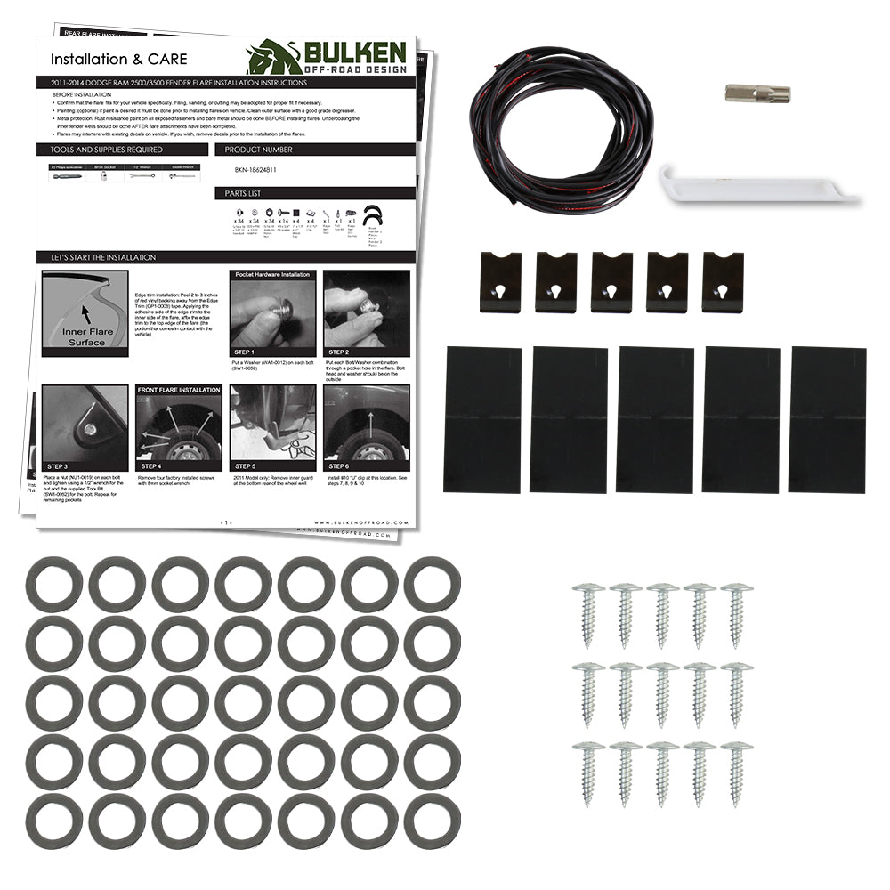 2010-2017 Dodge RAM 2500/3500 Black Rugged Rivet Style Fender Flares