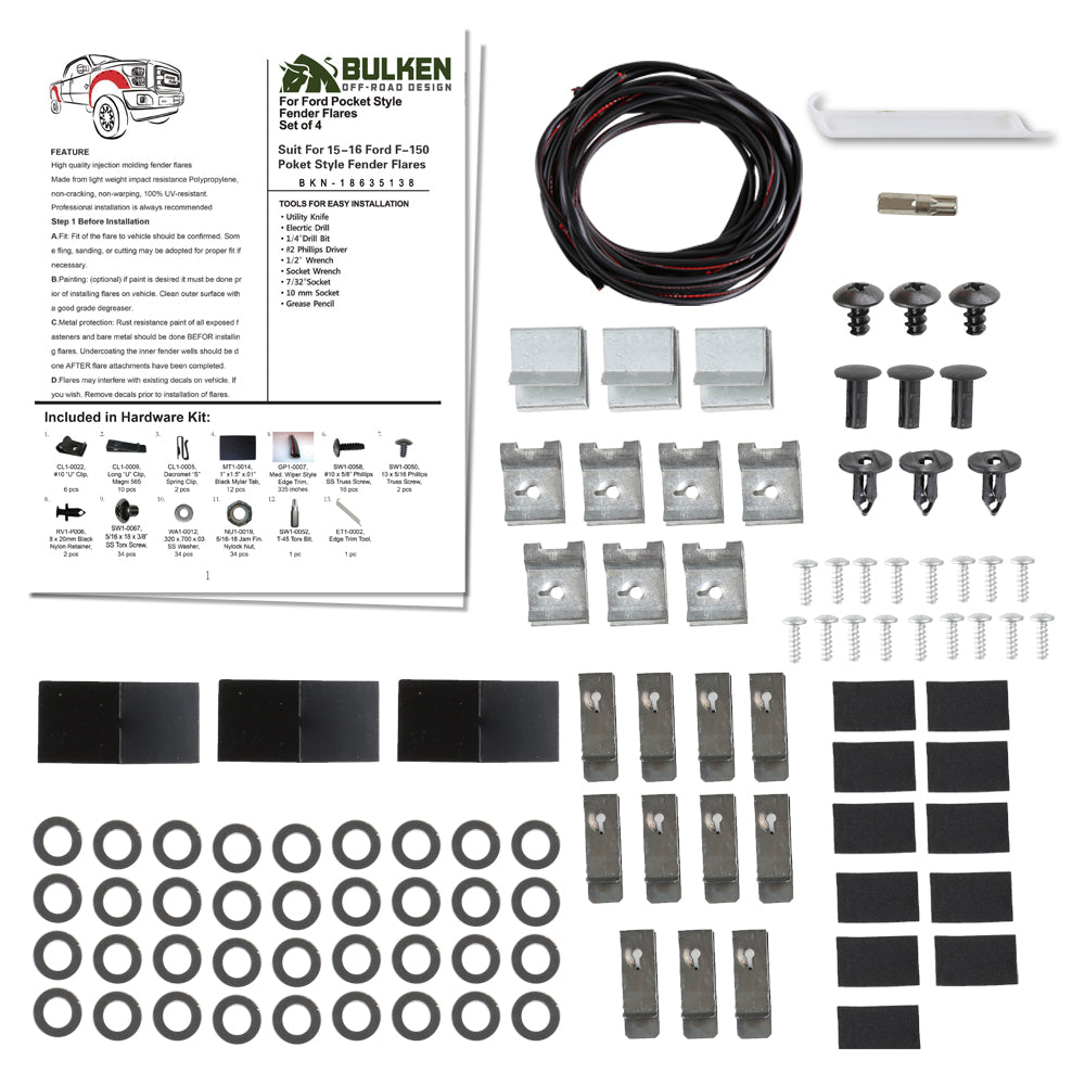 2015 - 2017 Ford F-150 Styleside Black Rugged Rivet Style Fender Flares