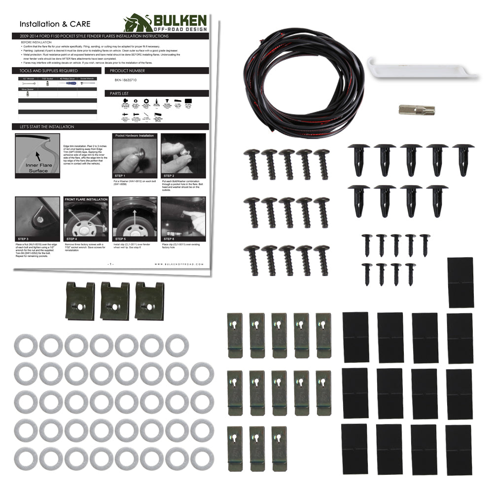 2009 - 2014 Ford F-150 Styleside Black Rugged Rivet Style Fender Flares