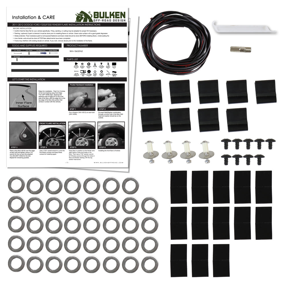 2011-2016 Ford F-250/F-350 SuperDuty Styleside Black Rugged Rivet Style Fender Flares