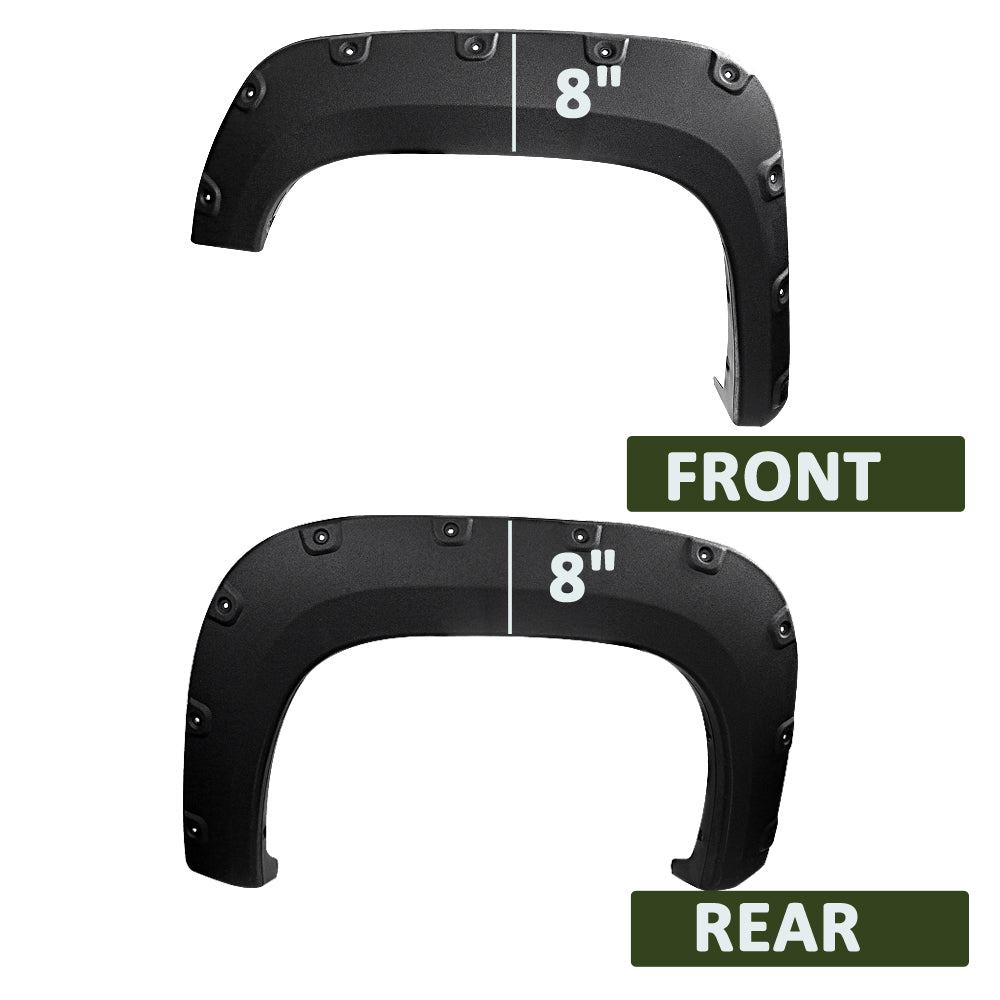 2007-2013 GMC Sierra 1500 Fleetside Black Rugged Rivet Style Fender Flares
