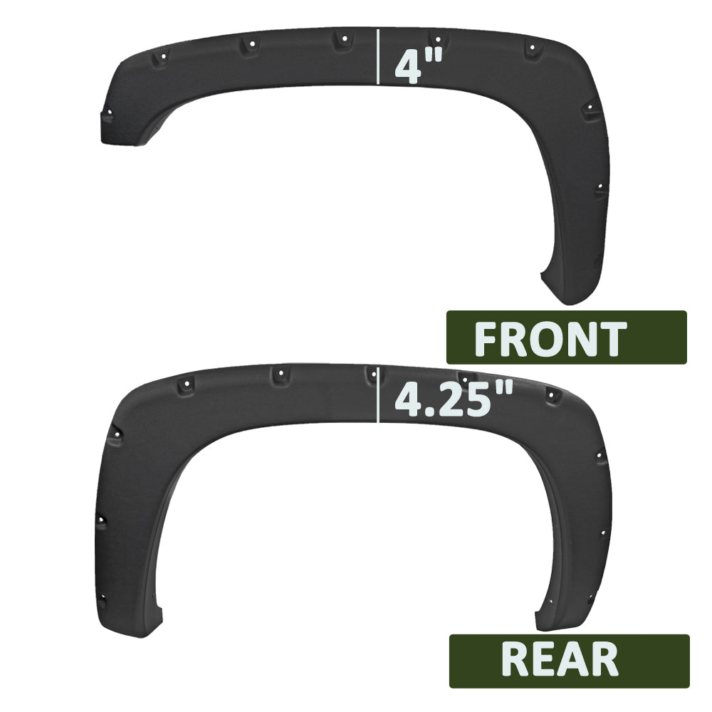 2019-2026 Chevrolet Silverado 1500 Matte Black Rivet Style Fender Flares