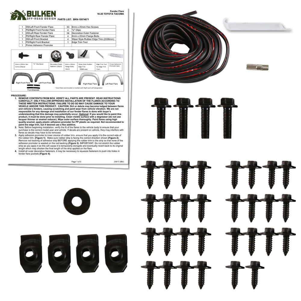 2016-2021 Toyota Tacoma Matte Black Rivet Style Fender Flares