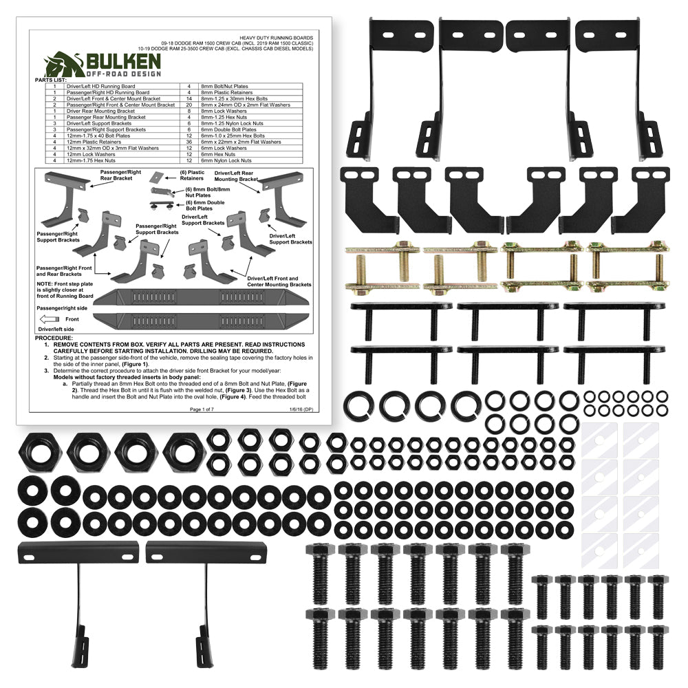 2009-2018 Dodge RAM 1500 / 2019-2021 RAM Classic / 2010-2021 RAM 2500 3500 Crew Cab Running Boards