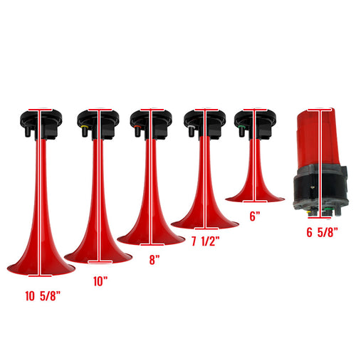 "Dixie" Red Air Horn Trumpets x5 w/ Compressor Kit