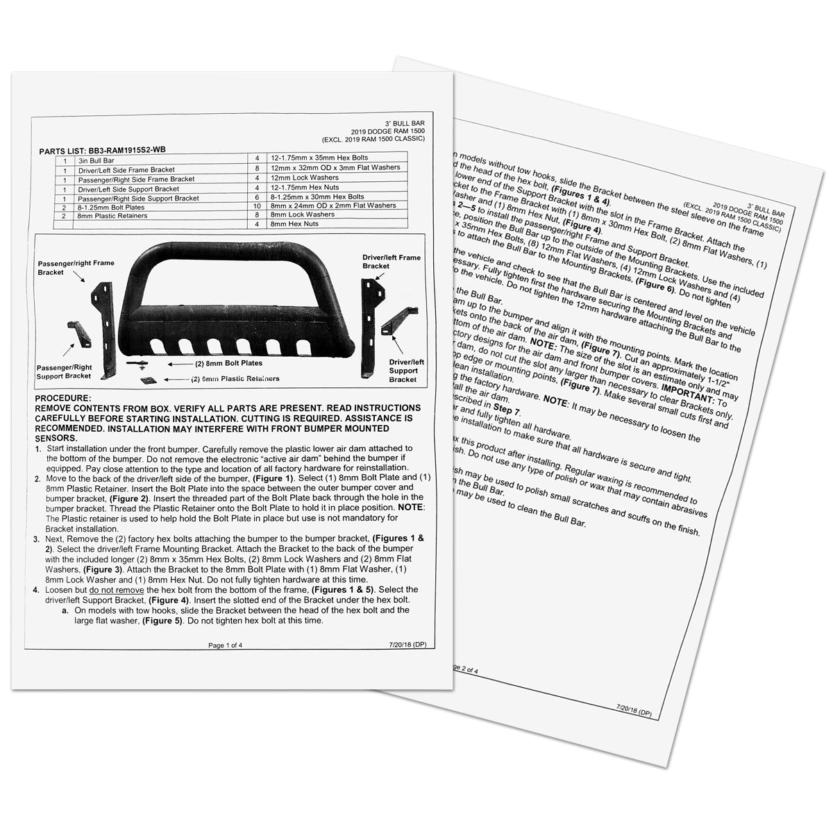 2019-2021 Dodge RAM 1500 3" Chrome Stainless Steel Bull Bar