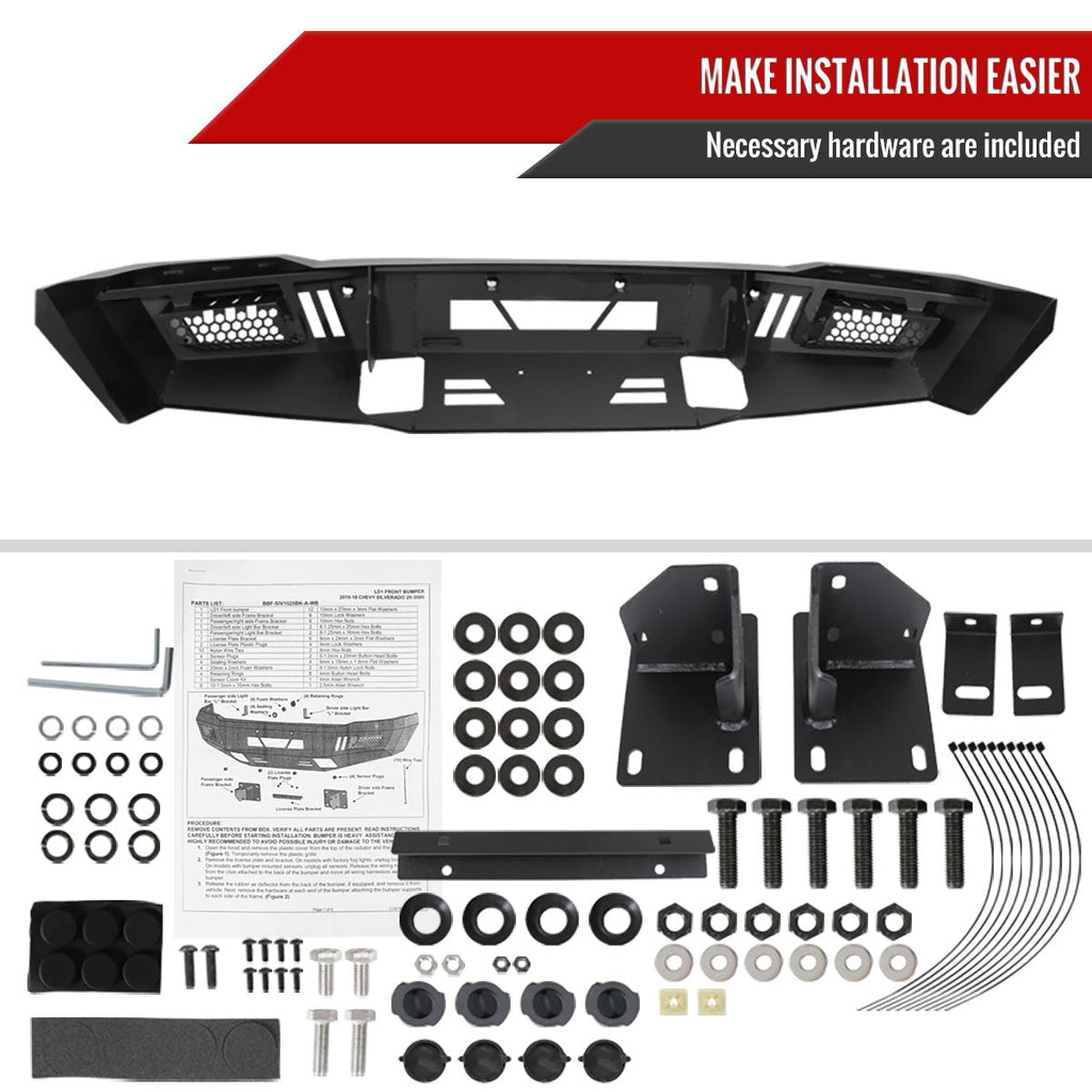 2015-2019 Chevrolet Silverado 2500/3500 Black Heavy Duty Steel Front Bumper w/ LED Light Ports